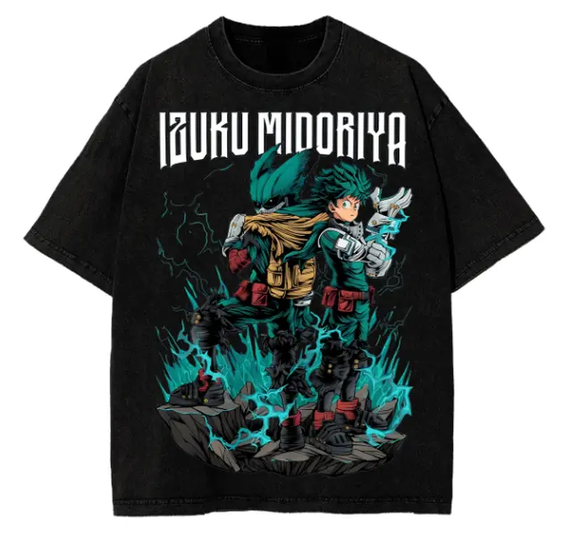 Oversized Vintage Tee Anime Washed My Hero Academia Deku Izuku Midoriya Green Hero One For All T-Shirt