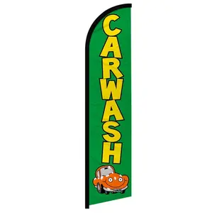 Windless Green Car Wash Advertising Flag - Windproof Polyester Party Decorations Banner with Curved Sleeve, 11.5x2.5 ft, Festive & Home Supplies Backdrop, Party Decorations Banners
