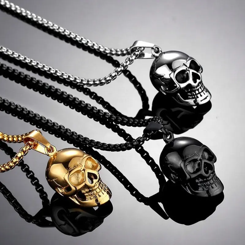 Men's Vintage Tricolor Skull Pendant Necklace, Fashion Jewelry Accessory, Gift for Boyfriend, Skull Chain Necklace