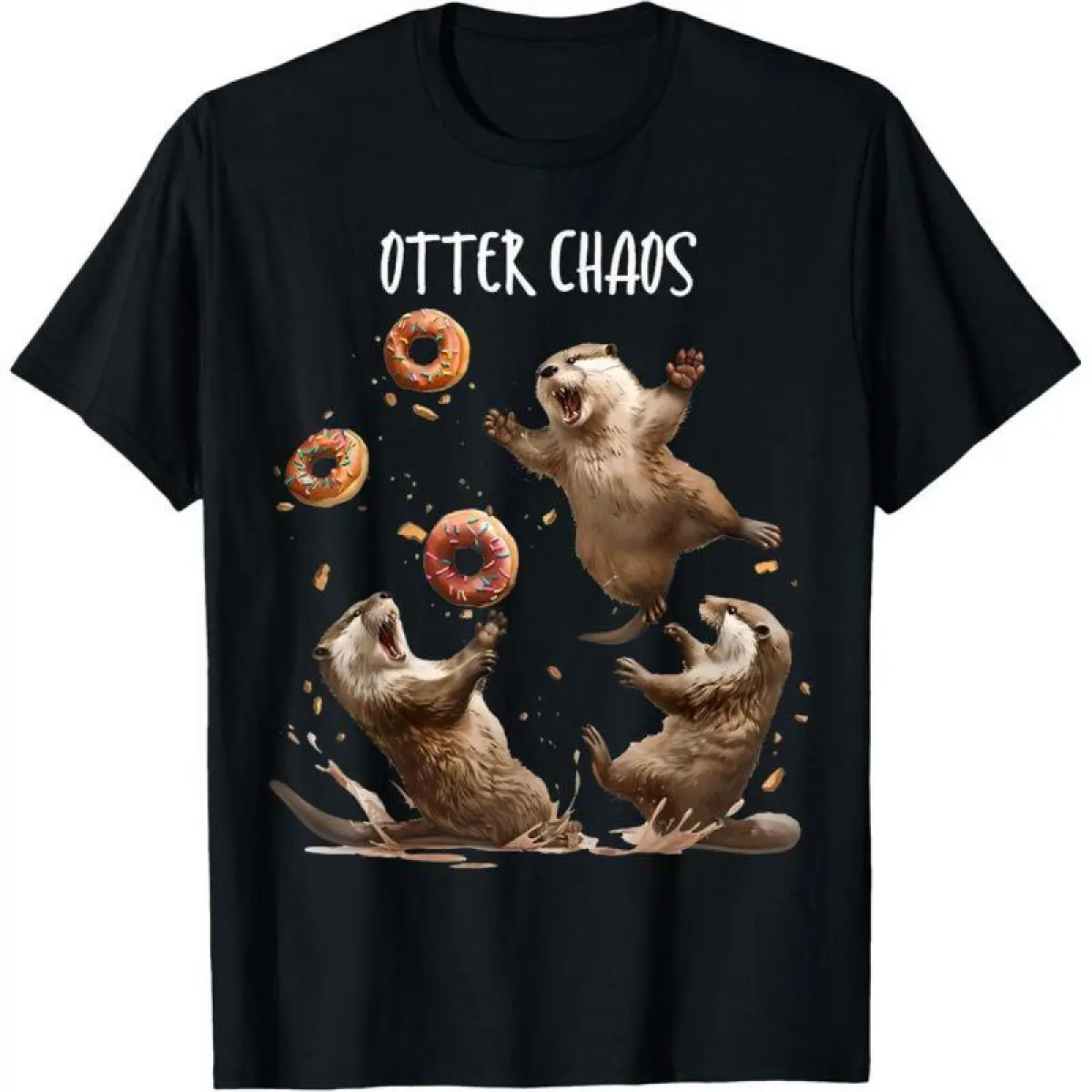Men's Casual Classic Otter Chaos Funny Graphic T-Shirt - Comfy Relaxed Fit Shortsleeve Top, Soft Breathable 100% Cotton Fabric, Tshirt, Tee