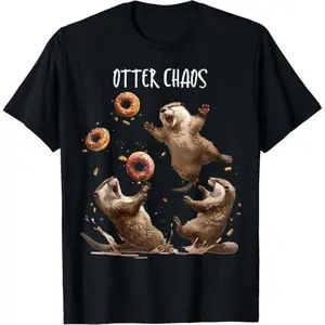 [S-5XL]Otter Chaos Funny Bagel Fighting Sea Otters Pun Animal Lover T-Shirt Fitted Breathable #   TikTkSbRRResksk