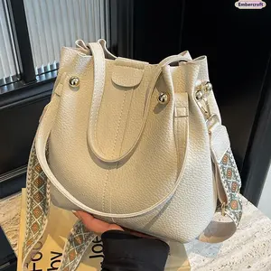 Women's Minimalist Wide-Strap Bucket Bag - Athletic Lightweight Spacious Crossbody Shoulder Handbag for Work, Travel & Everyday Use