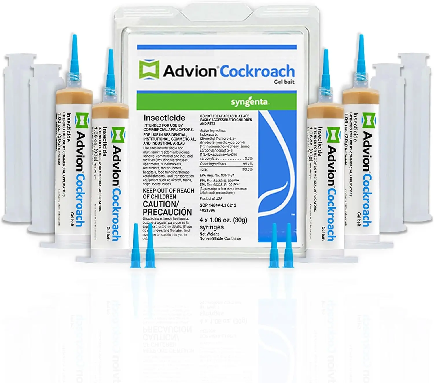 Advion Cockroach Gel Bait, 4 Tubes x 30-Grams, 1 Plunger and 2 Tips, German Roach Insect Pest Control, Indoor and Outdoor Use, Roach Killer Gel for American, German and Other Major Cockroach Species