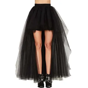Black Tulle Tutu Skirt with High-Low Hem, Sexy Style, Short Front Long Back, Puffy Midi Skirt for Adults