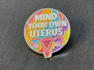 Mind Your Own Uterus Enamel Pin - Glitter Feminist Pin Pro Choice Accessory Reproductive Rights Statement Bold Uterus Lapel Pin 1.25 Inch Soft Enamel with Glitter Brass Plated