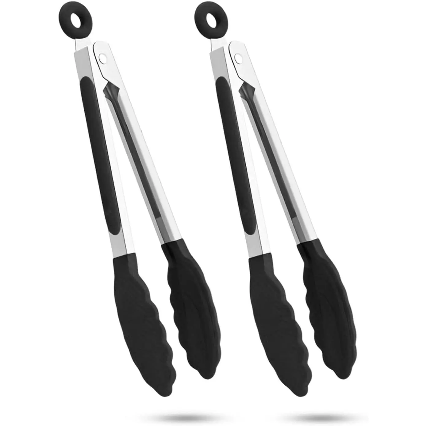 2-Pack of 9" (Small) & 12" (Large) Kitchen Tongs Set: Non-Stick Silicone-Stainless Steel Cooking Tongs, BPA Free, Heat Resistant (480°F) - Non-Slip Grip & Locking Metal Food Tongs (Black)