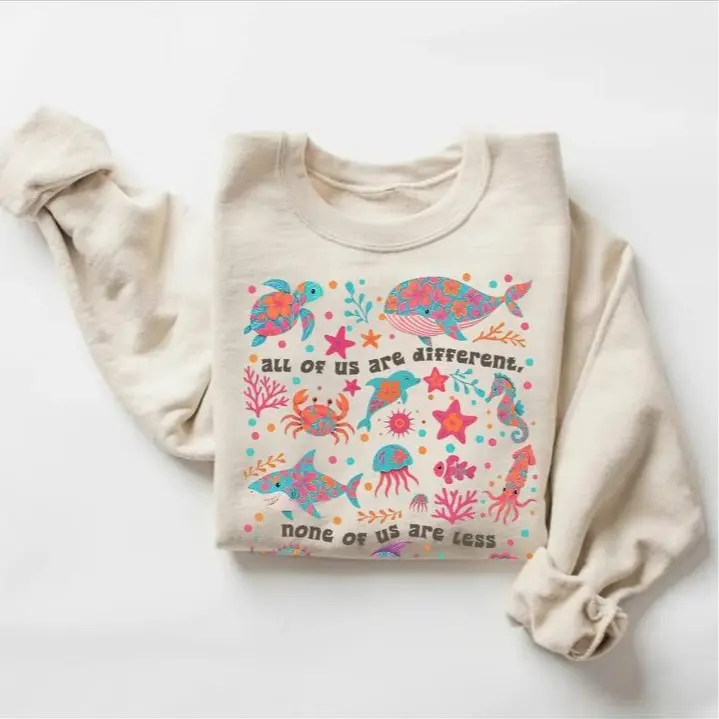 Baian - Gildan Autism Inclusion Sweatshirt, Neurodivergent All of Us Are Different Crewneck, Summer Special Education Teacher Tee, Gift for Teachers