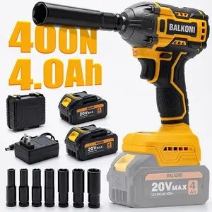 BALKONI 400N.m Torque Wrench, Electric Cordless Impact Wrench, Socket Wrench Set, Impact Gun, Impact Driver, Impact Drill With 1/2 4000mAh Battery Powered, 1 Fast Charger, 7 Sockets And 1 Toolbox For Car Repire Tire, Wrench Set Home Improvement Tools