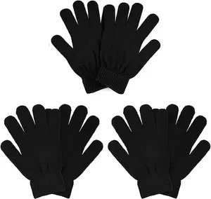 3 Pairs Winter Magic Gloves Adults Warm Stretchy Unisex Black Gloves One Size Fits Most Men Women Teens Magic Knit Gloves Running Acrylic