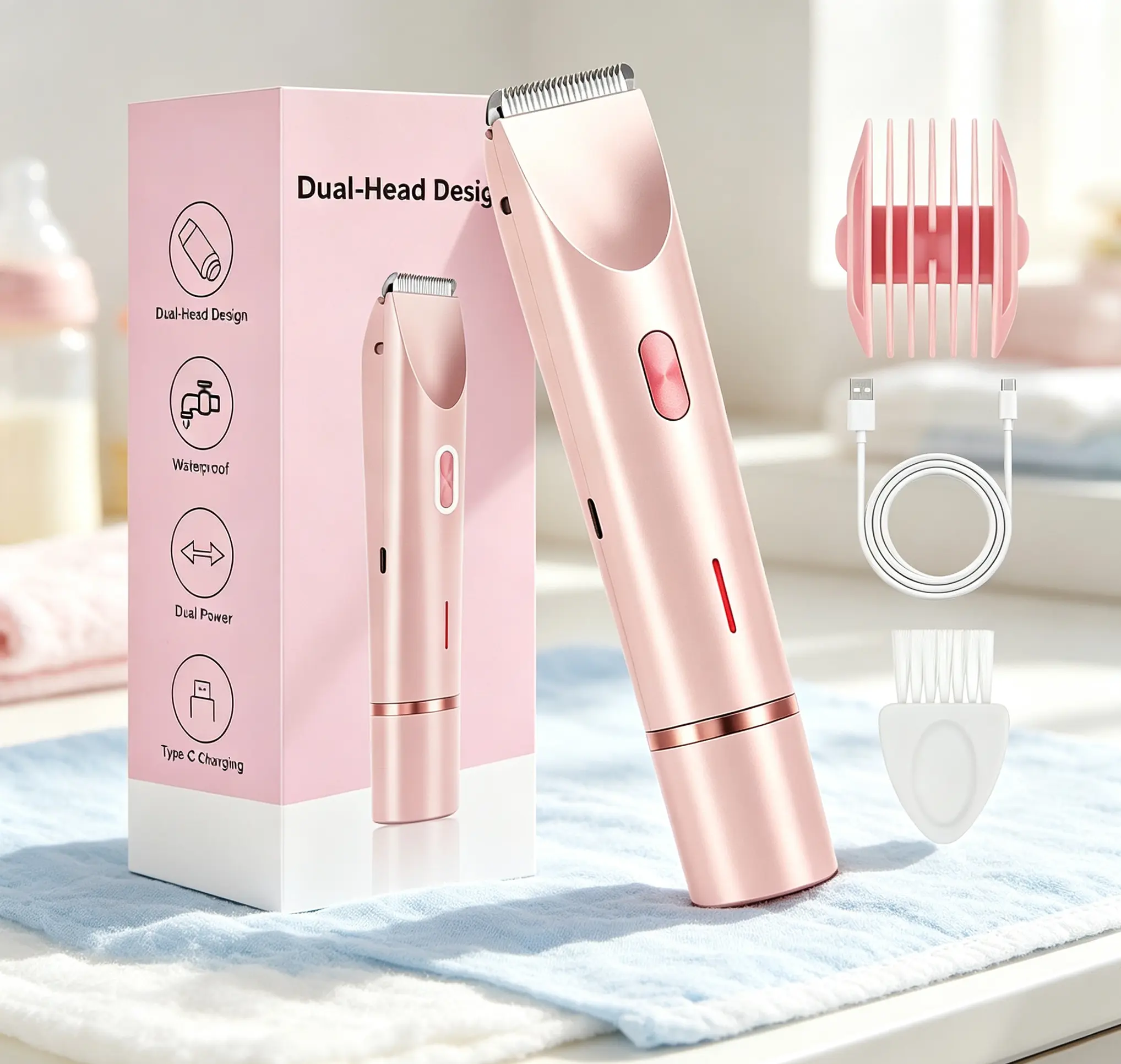 Bikini Trimmer for Women,2-in-1 Electric Shaver with Double Cutting Heads,IPX7 Waterproof Wet Dry Grooming Device,Painless Gentle Trimmer for Sensitive Skin Daily Body Hair Care Use.best friend birthday gift