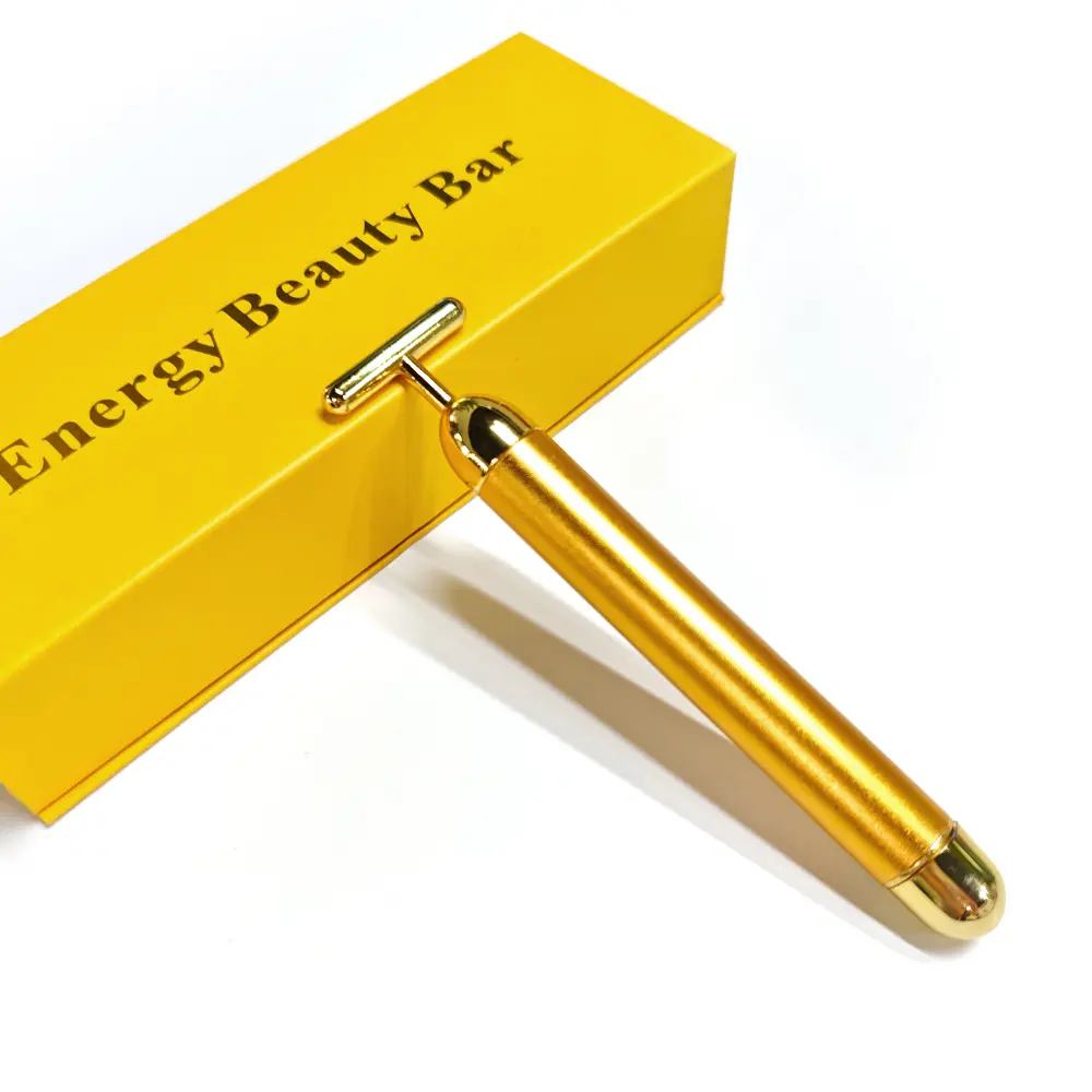 Gold T-Shape Vibrating Beauty Bar - T-Shape Design Skin Firming Tool, Anti-Aging Facial Massager for Tightening, Lifting, Daily Use