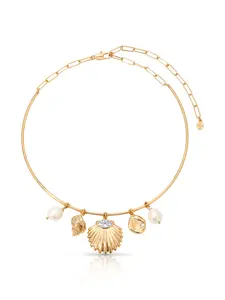 Ettika Endless Shores Necklace 18k Gold Plated Exquisite Trendy Pendant with Cubic Zirconia & Freshwater Pearls 15.7" Adjustable Length 750/18K Tahitianpearl