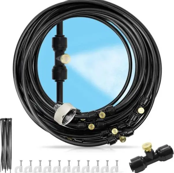 30M Outdoor Misting System Kit with 30 Brass Nozzles for Patio Gazebo & Greenhouse - 98FT PE Tubing, 20°F Cooling, UV-Resistant, Water-Saving Design