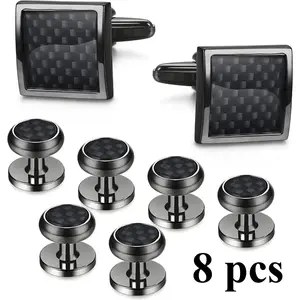 8-piece Men's Classic Cufflinks and Button Set - Elegant Gun Black, Square and Round Buttons, Suitable for Tailcoats and Formal Shirts - Ideal Gift for Christmas, Father's Day, Valentine's Day
