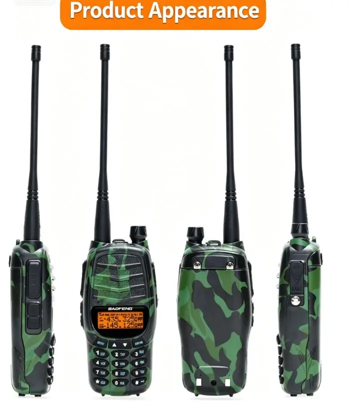 Baofeng 5RH Handheld Walkie Talkie - 4800mAh Rechargeable Adjustable 2-Way Radio, 190g Durable Digital Transceiver with Clip, Copy-Frequency Function, Camouflage Design, Adapter Compatible, Lithium-Ion Battery for Hiking, Restaurant Use, Audio, Sound