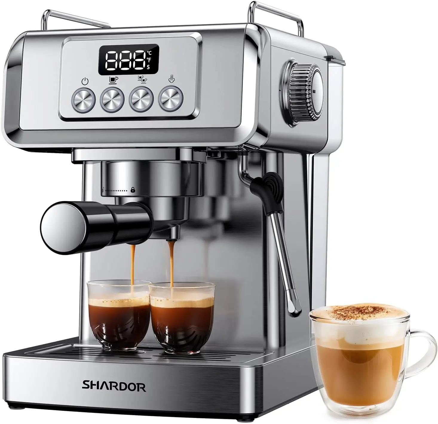 20-Bar Durable Espresso Machine Coffee Equipment, Professional Home Latte & Cappuccino Maker with Milk Frother, 60 Oz Water Tank, Stainless Steel Steam Wand, 1350W
