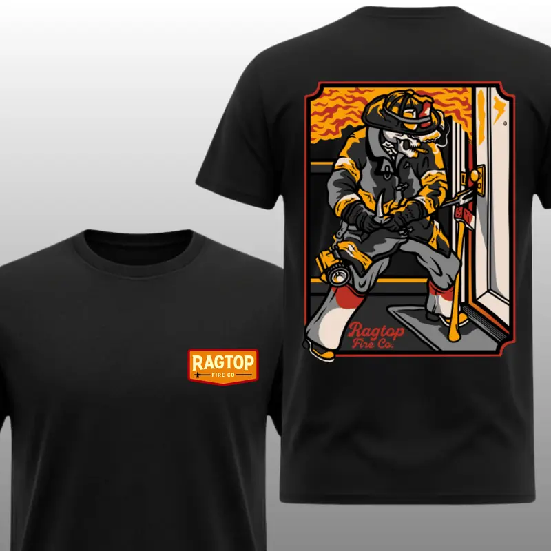 トップス BURNING SHO grunge fireman long T-shirts Grim Firefighter Skull Extinguishing Flames Graphic T-Shirt, Dual