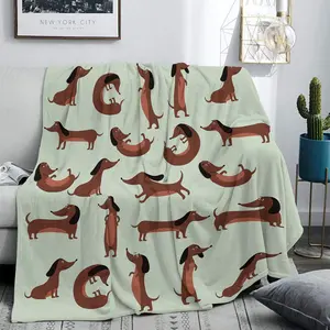 Dachshund Pattern Blanket, Soft Warm Throw Blanket, Air-conditioned Room Blanket, Warm Nap Blanket for Home Office Outdoor Camping Travel, Flannel Cozy Blanket