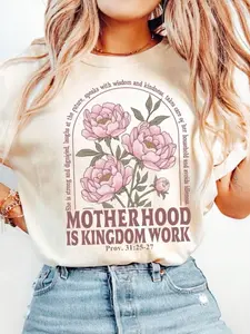 Cotton Retro Motherhood Is Kingdom Work  Shirt, Mothers Day Shirt, Christian Mom Gift,Religious Boho Floral Bible Shirt,Mom Life Tee