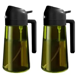ZYL-2 Count 2 in 1 Oil Sprayer for Cooking470ml Light-Blocking Dark, Olive Oil Dispenser Bottle for Kitchen, Premium Dark Green Glass Oil Bottle, Food-Grade Oil Mister for Air Fryer, BBQ Vinegar and Clear essentials spray