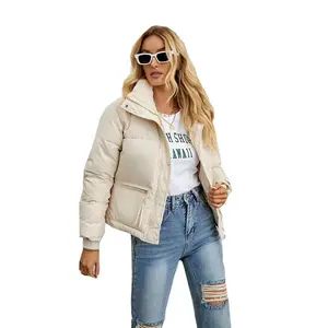 Mincib Women's Cropped Puffer Jacket Stand Collar Winter Warm Puffy Quilted Jackets Coats