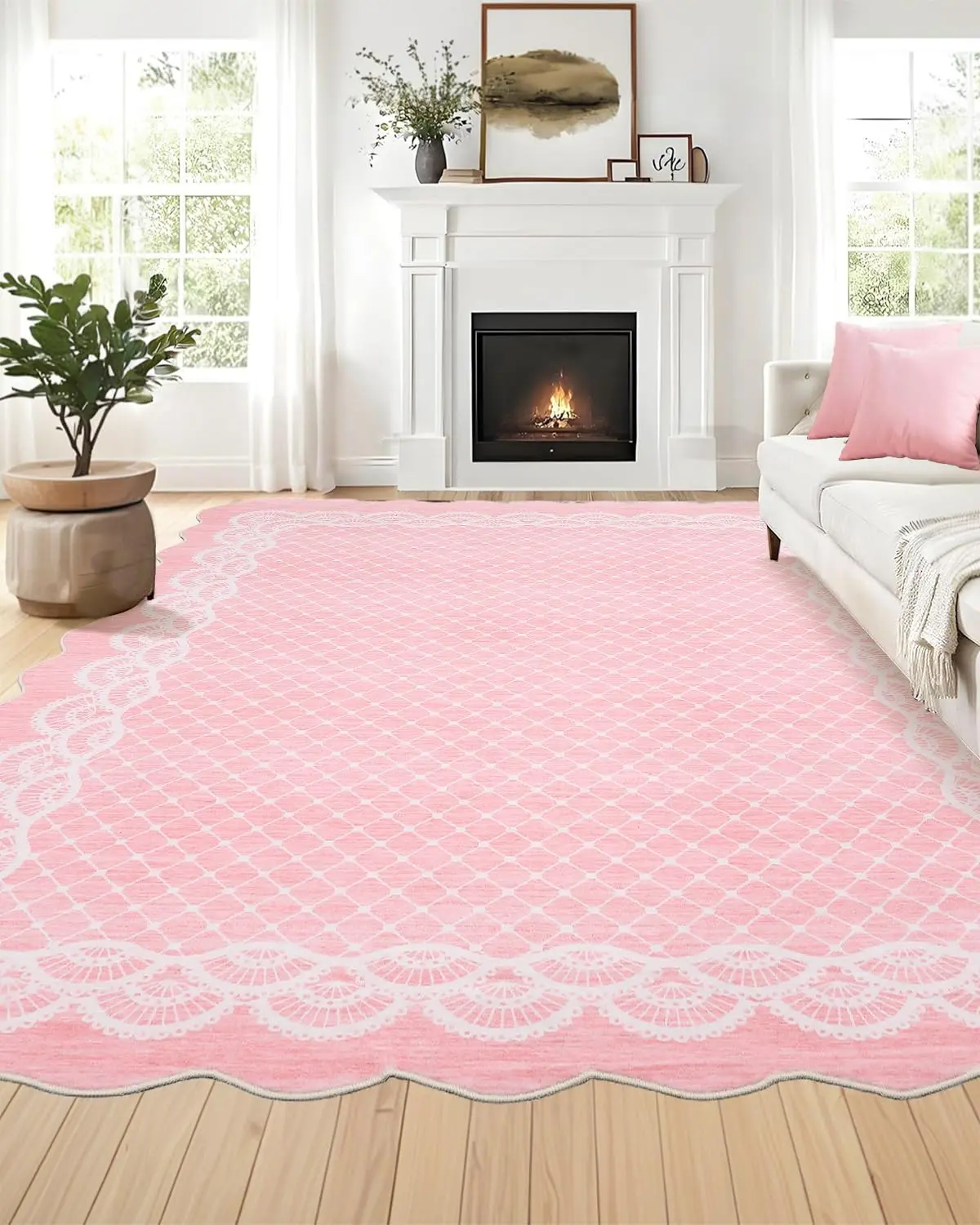 Garvee Home Decor 5x7 Living Room Area Rug Pink Bordered Thin Carpet