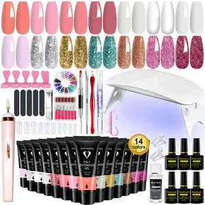 MeetNail Poly Extension Gel Nail Kit 14 Color Polygel Nail Kit and 3 Color Gel Nail Polish with Drill Machine Slip Solution and Mini Lamp Nail Art Design Beginner Clear Pink Glitter Cutics Manicure DIY Salon at Home Use Acrylic Nails Kit Nail Care