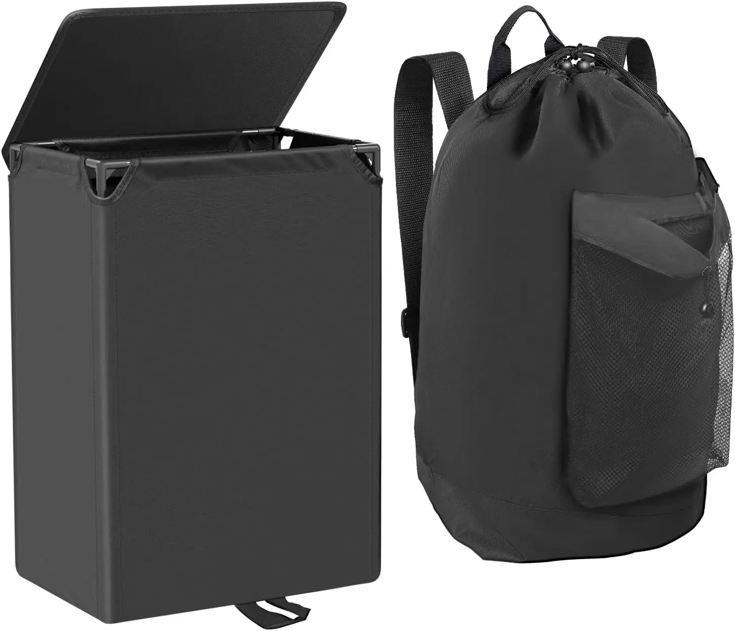 60L 2-in-1 Laundry Hamper with Laundry Backpack,  Basket with Lid, Laundry Bag with  Straps and Mesh Pocket, Hamper for College Dorm, Travel, Apartment, Laundromat