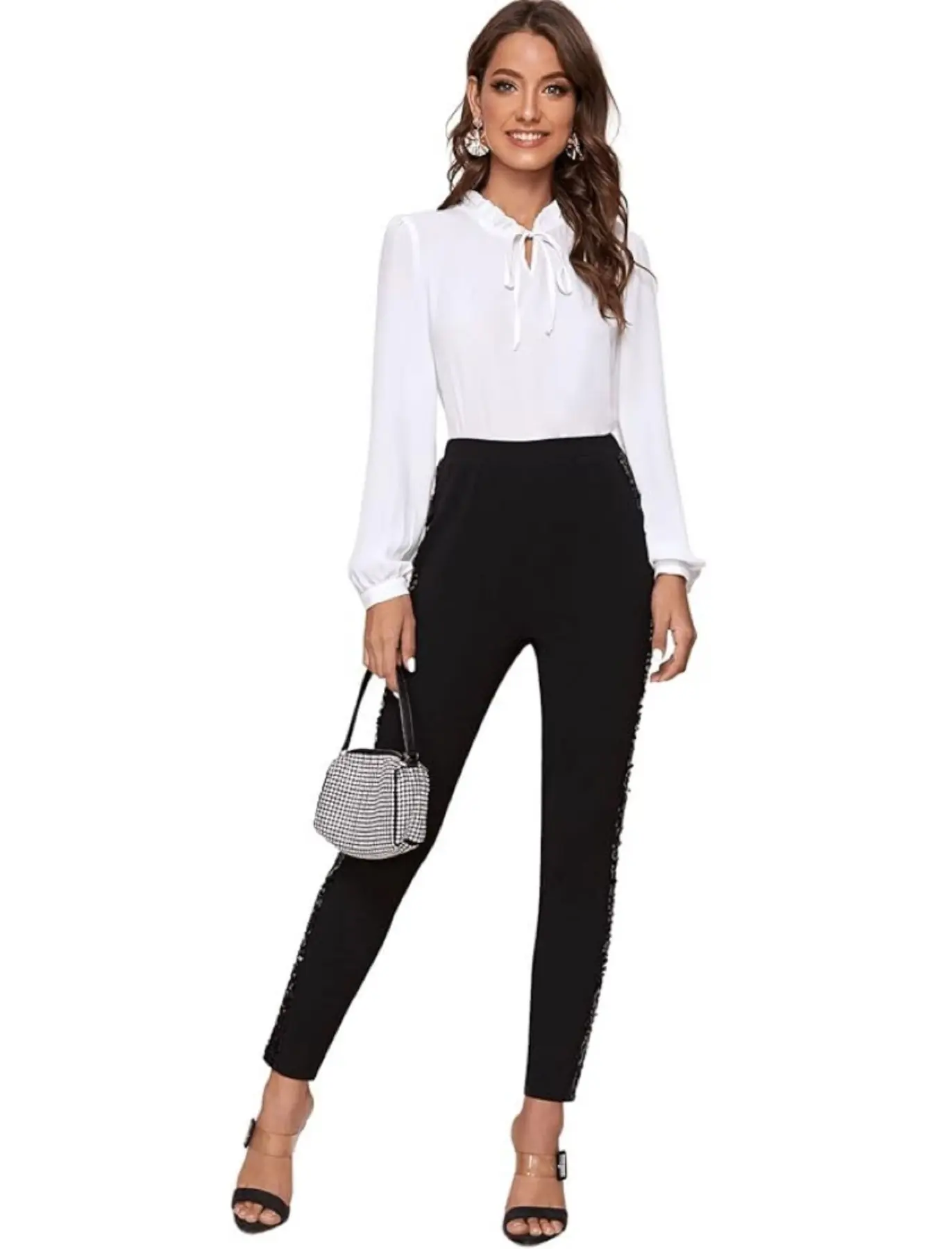 Side Sequin Decorated Skinny Pants, Fashionable Slim Fit Leggings, Perfect for Parties and Daily Commute, Stylish Women's Clothing, Stretchy Soft Leggings, Elastic Waist Leggings, Stretch Tight Leggings