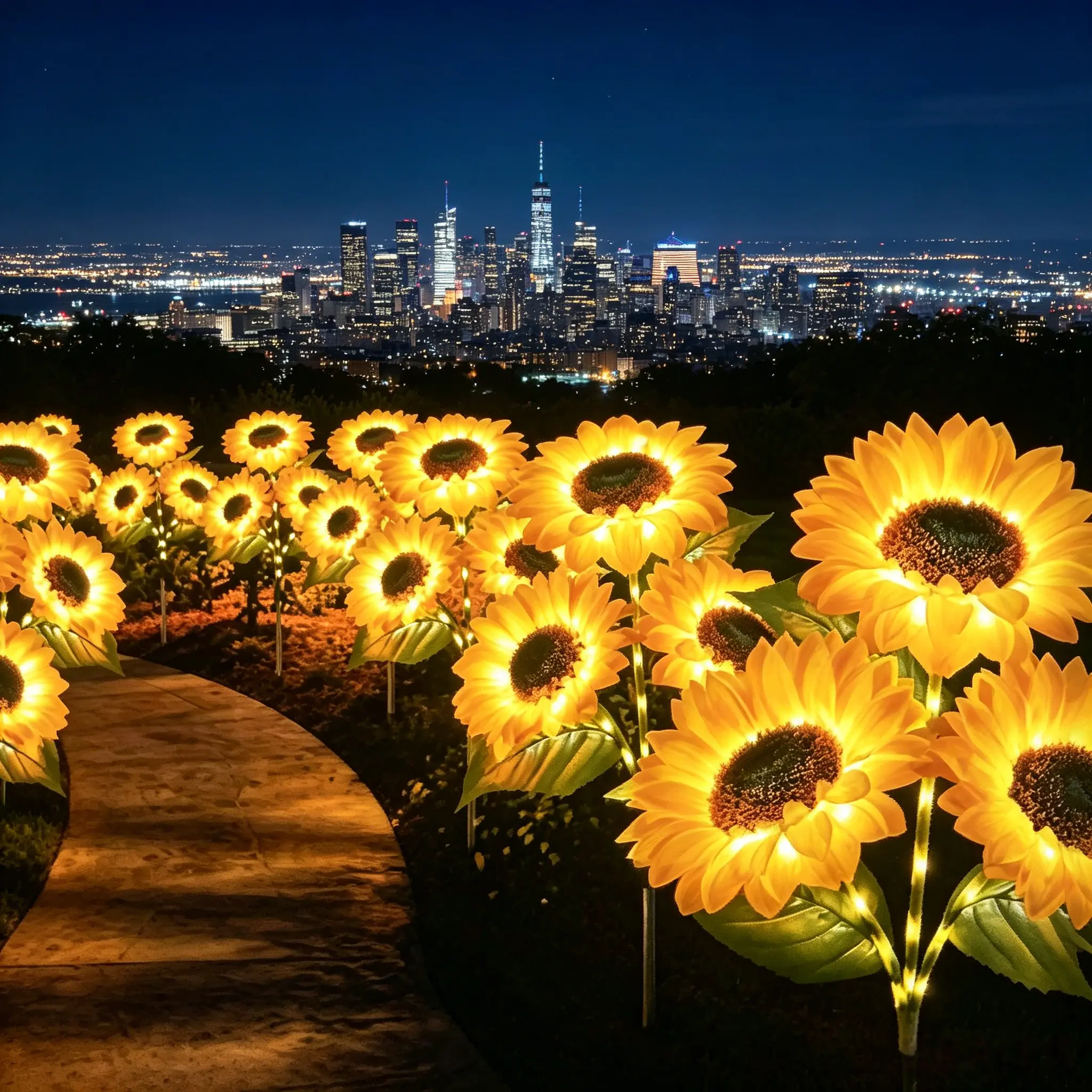 2-Pack 3-Head Sunflower Look Solar LED Garden Lights, Realistic Floral Design, Warm White Soft Night Glow, IP65 Waterproof, Energy-Saving All-Weather Outdoor Lamps for Backyards, Patios, BBQs