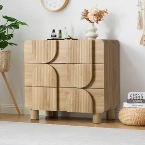 FurSch Mid-Century Modern Dresser (3/5/6 Drawer Options), 31.5" Wide Wooden Storage Cabinet with Fluted Front & Curved Edges, Stylish Chest for Bedroom, Living Room, Entryway or Hallway