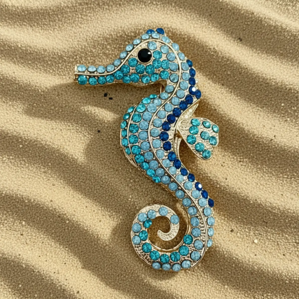 Blue Rhinestone Seahorse Brooch Pin - Nautical Ocean Jewelry