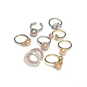 Rings01-Freshwater Pearl Rings with S925 Sterling Silver Accessories Adjustable not One Size Natural Pearl Rings