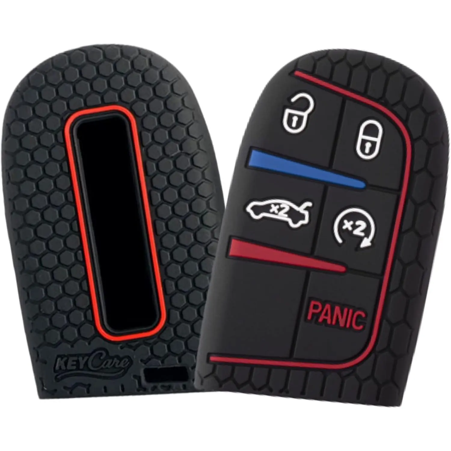 2PCS Car Key Fob Covers with Anti-Slip Grid Design & Attractive Colors, Compatible with Grand Cherokee, Renegade, Charger, Challenger, Dart, Durango, Journey 300 Push Button Start Keyfobs (Black), Modern, Soft Silicone, Fits Multiple Cars, Preserves Signa