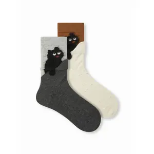Cider 2 PAIRS CAT CREW SOCKS SET