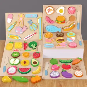 Wooden Cutting Play Set, Fruit & Vegetable & Dessert Cutting Toys, Kids' Pretend Play Kitchen Wooden Toys