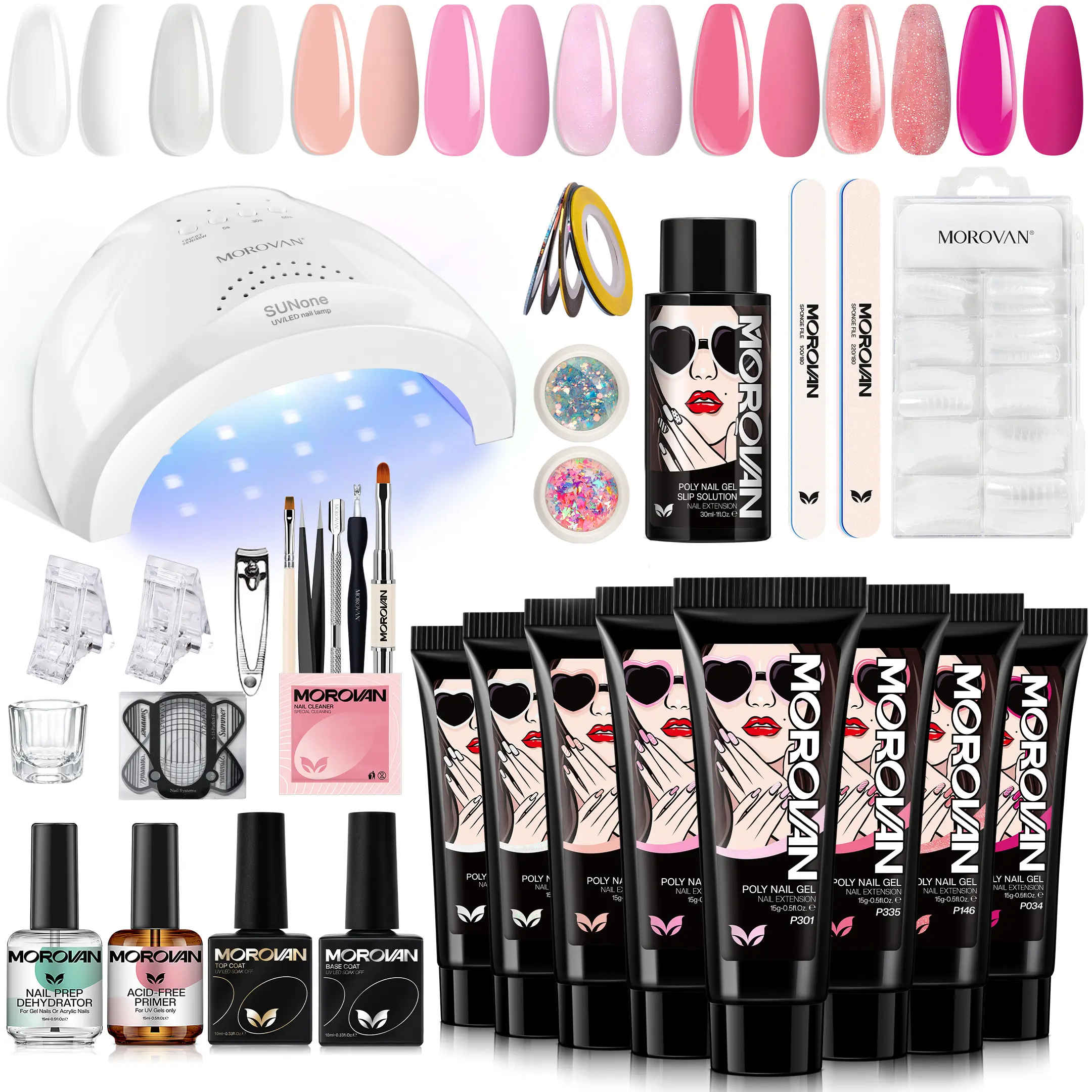 Morovan Poly Gel Nail Kit - All-in-1 Professional Gel Extension Nail Care Starter Kit for Beginners with Charms, Sequins, Manicure, Nail Charms