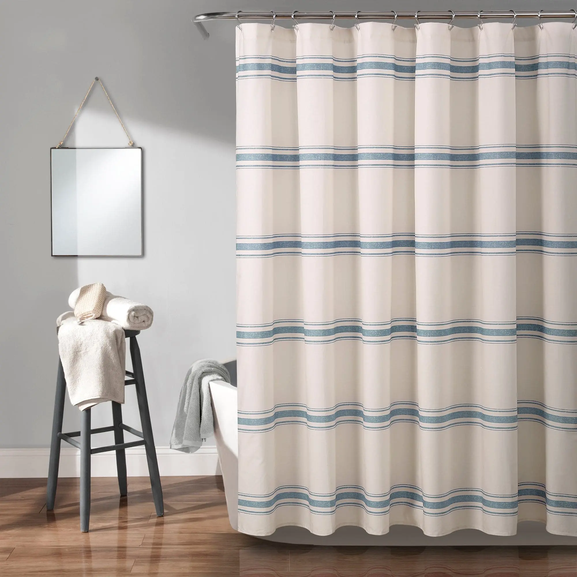 Lush Decor 100% Cotton Traditional Rustic Striped Shower Curtain - 72x72", Shiplap-Match Bathroom Accessory, Machine-Washable Home Bathroom Supplies (Shower Curtains Category), Stripes