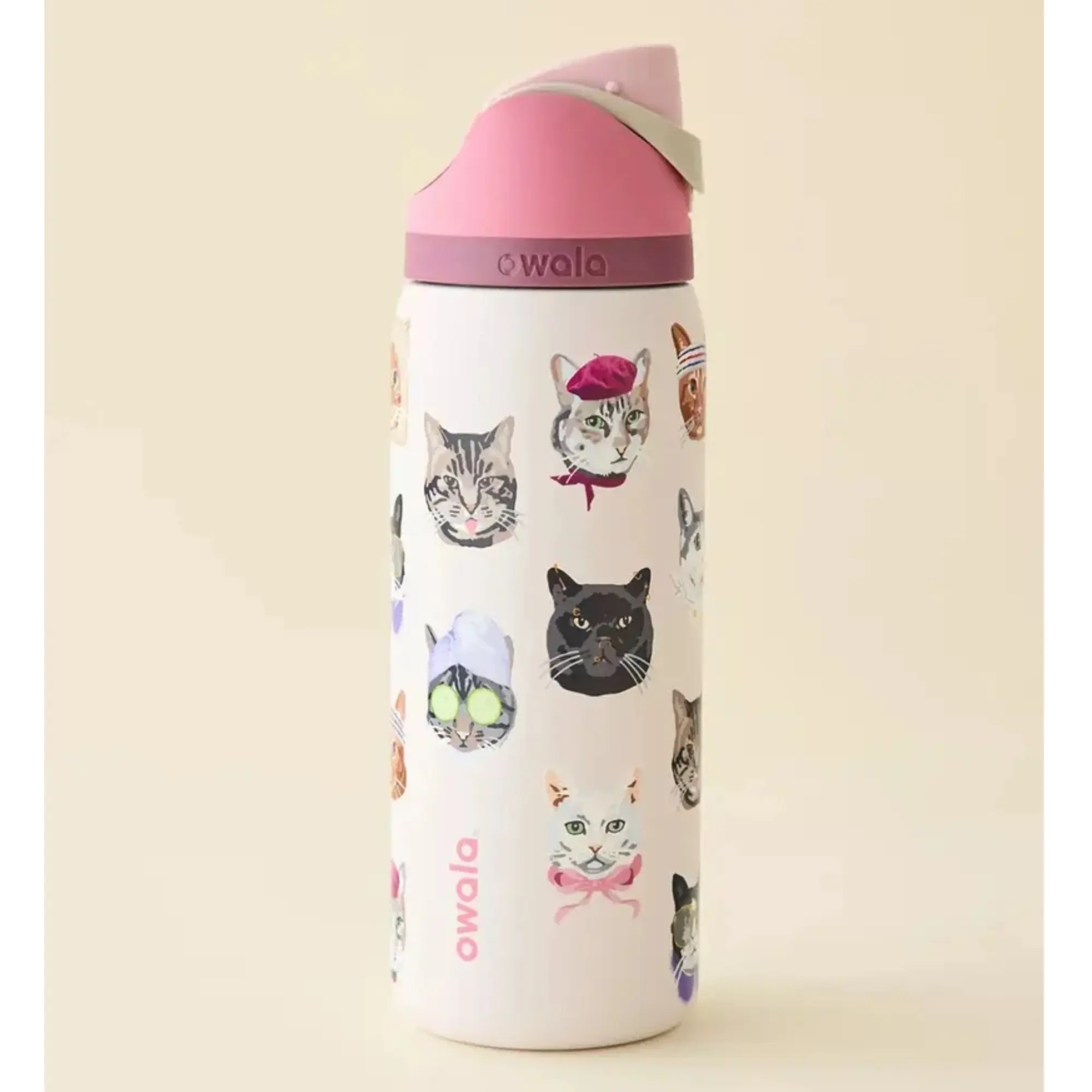 Owala FreeSip Cat Collage Limited Edition Water Bottle – Pastel Pink Cute Cat Print