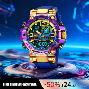 Men's Colorful Punk Style Quartz Watch, Jumpstart sale Multi.Functional Waterproof Dual Display Wristwatch, TrendyFashion Sport Watch, Birthday Gift with Gift Boxfashionable wristwatch multifunctional men