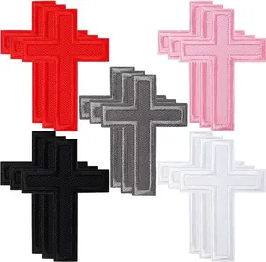 15PCS Iron on Cross Patches - Christian Cross Embroidery Iron on Patches for Clothes - Sew on Crosses Applique Decorative Patch for Clothing Jackets Jeans Hats Backpacks DIY Crafts (5 Colors)