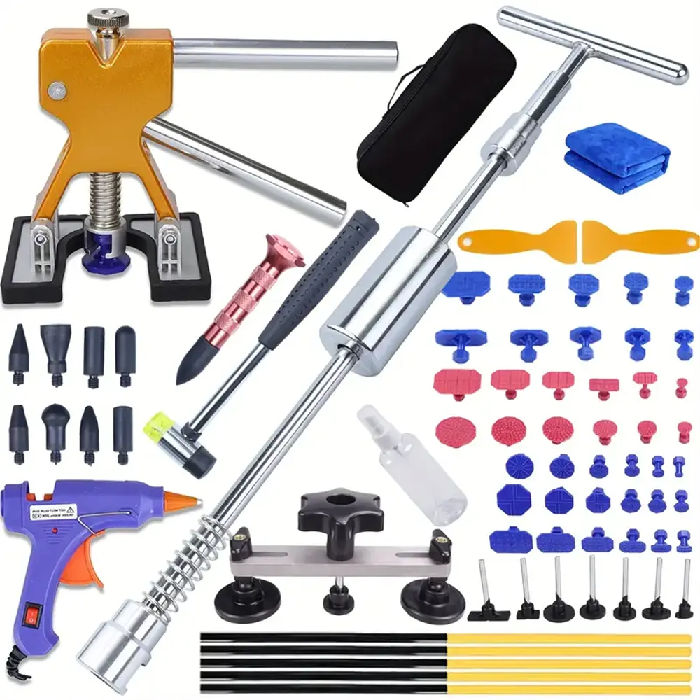 77pcs car body repair tool kit, equipped with T-bar dent puller, car body repair dent removal tool, professional paint free dent repair kit, car dent puller, suitable for hail damage and door dent repair kit
