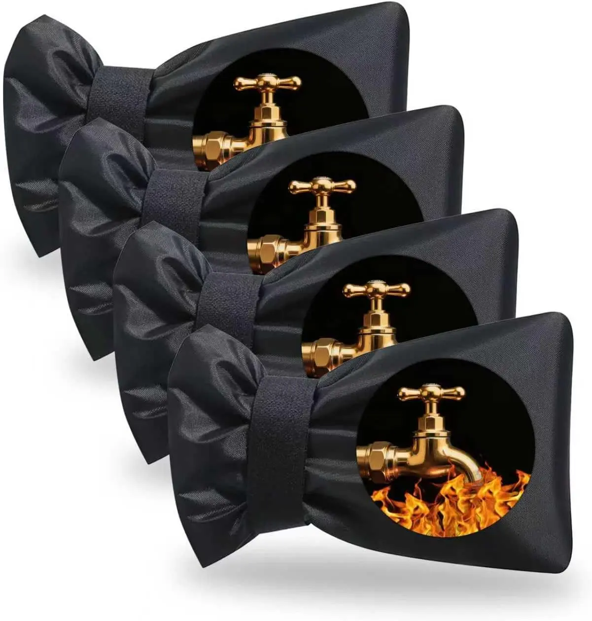 2/4/8-Pack Black Freeze-Proof Waterproof Insulated Synthetic Outdoor Spigot Backflow Pipe Covers (5.9" W x 8.3" H) - Heat-Resistant, Reusable Home Winter Freezing Protection