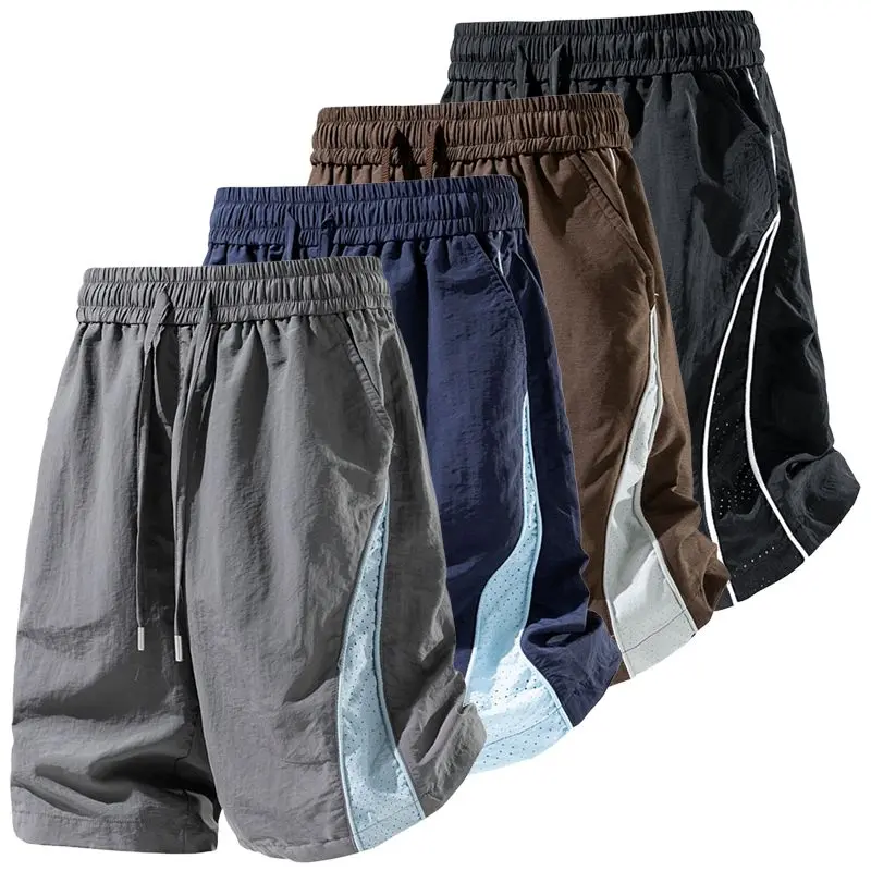 Men's Retro Line Mesh Panel Elastic Drawstring Waist Athletic Five Inch Shorts, Thin Quick Dry Airy Fabric, Running Camping Travel Multi Scene Versatile Summer Bottoms men's shorts summer # SummerWins