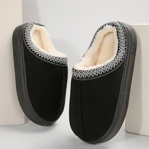 Women's Platform Mini Boot Slippers Anti-Slip Sole Comfy Fur Fleece Lining Women Short Ankle Slippers Indoor Outdoor Sliders Shoes Girl