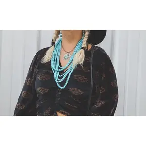 Faux Turquoise Layered Necklace - Navajo Pearls Stacked Western Statement Piece, Concho Choker Costume Jewelry Accessory, Faux Turquoise Pearls
