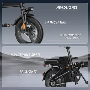 Compact, lightweight, folding e-bike with 10Ah battery, 20 MPH top speed; For kids, teens, adults, daily commuting tool; two-seater bike; tandem bike