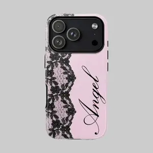 Gothic Lace & Cursive Script Protective Cellphone Case, Shockproof Dual-Layer Polycarbonate Back Cover for iPhone 17/16/16E/15/14/13/12/11 Pro Max, Tech Accessories & Phone Accessories