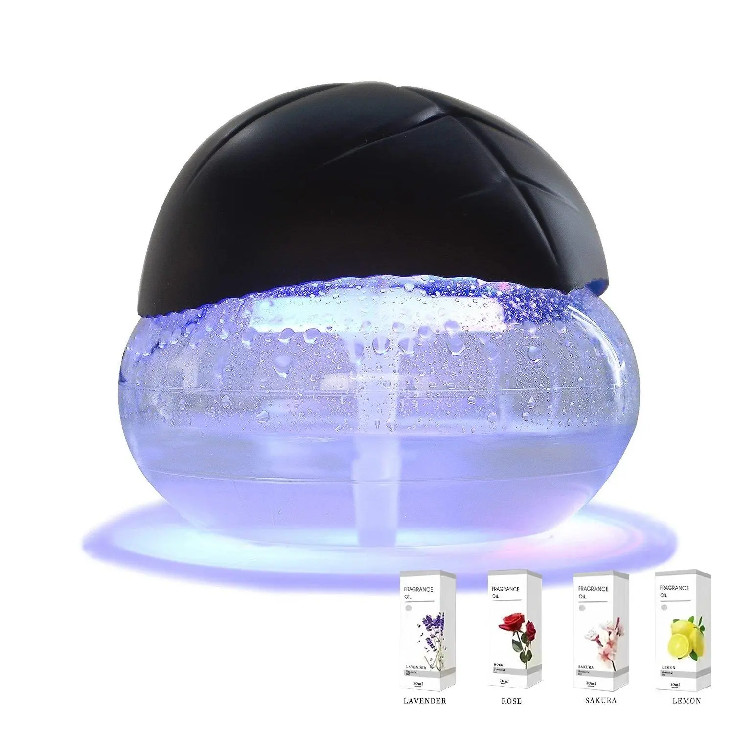 Water Air Purifier for Home with 4pcs Essential Oil Diffuser & Humidifier, 32dB, Rainbow Air Washer with LED Mood Light- Includes 4pcs Essential Oils, Air Revitalizer for Smoke and Pets, Black