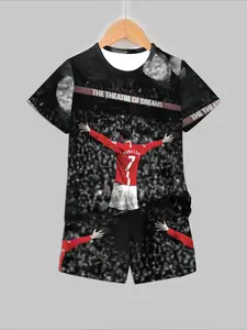 King of Theatre of Dreams! Cristiano Ronaldo Manchester United 7 Arms Out Classic Celebration Printed Set | Soccer Fan T-shirt & Shorts